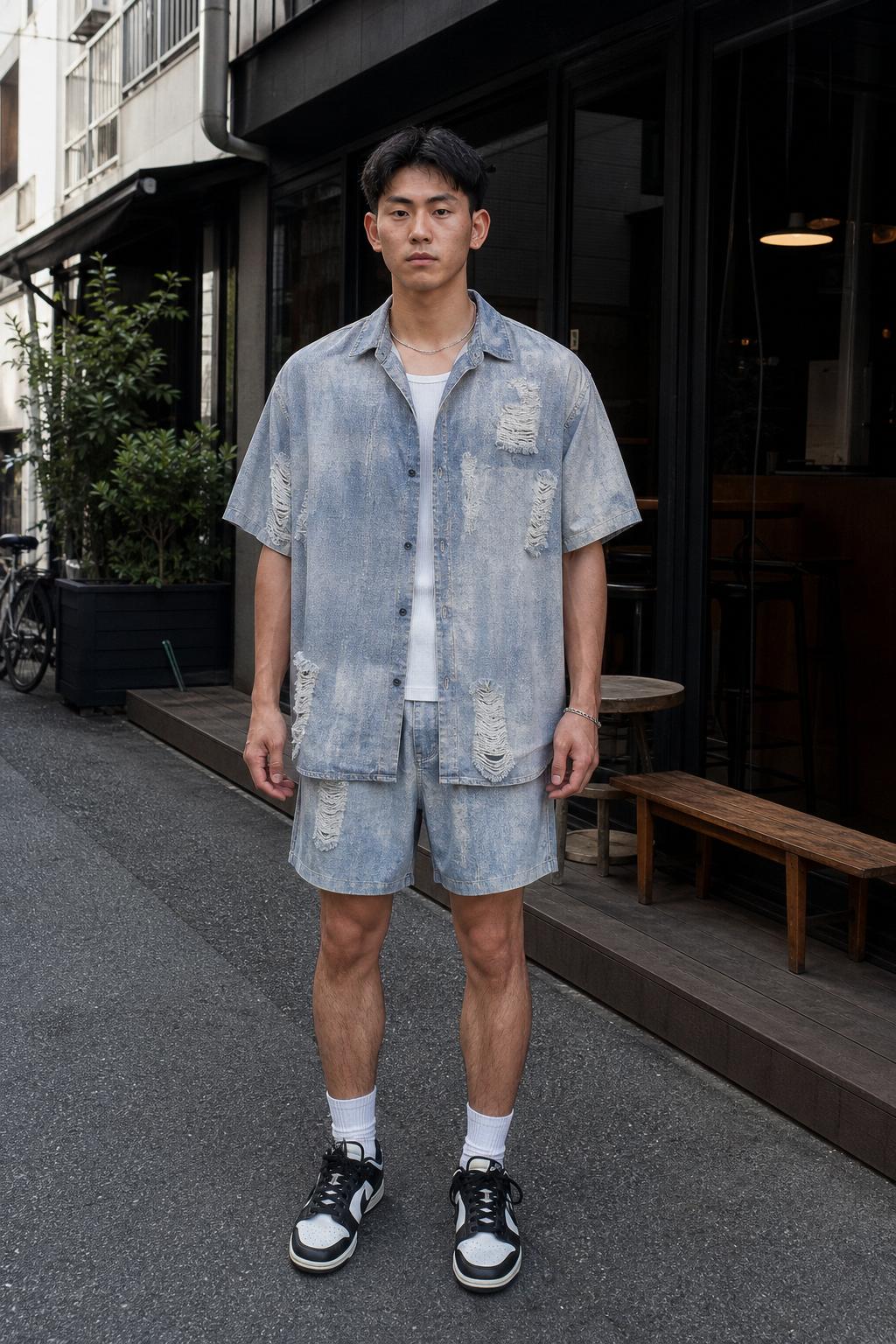 Distressed Denim Button Down Shirt UGC showcase 2
