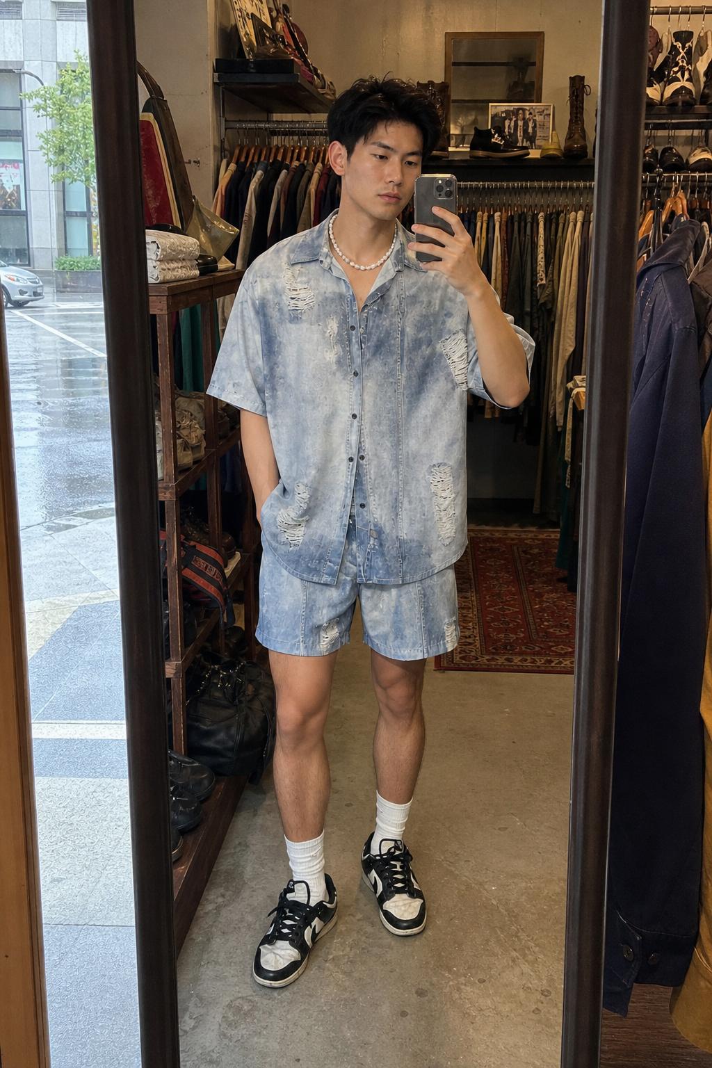Distressed Denim Button Down Shirt UGC showcase 3