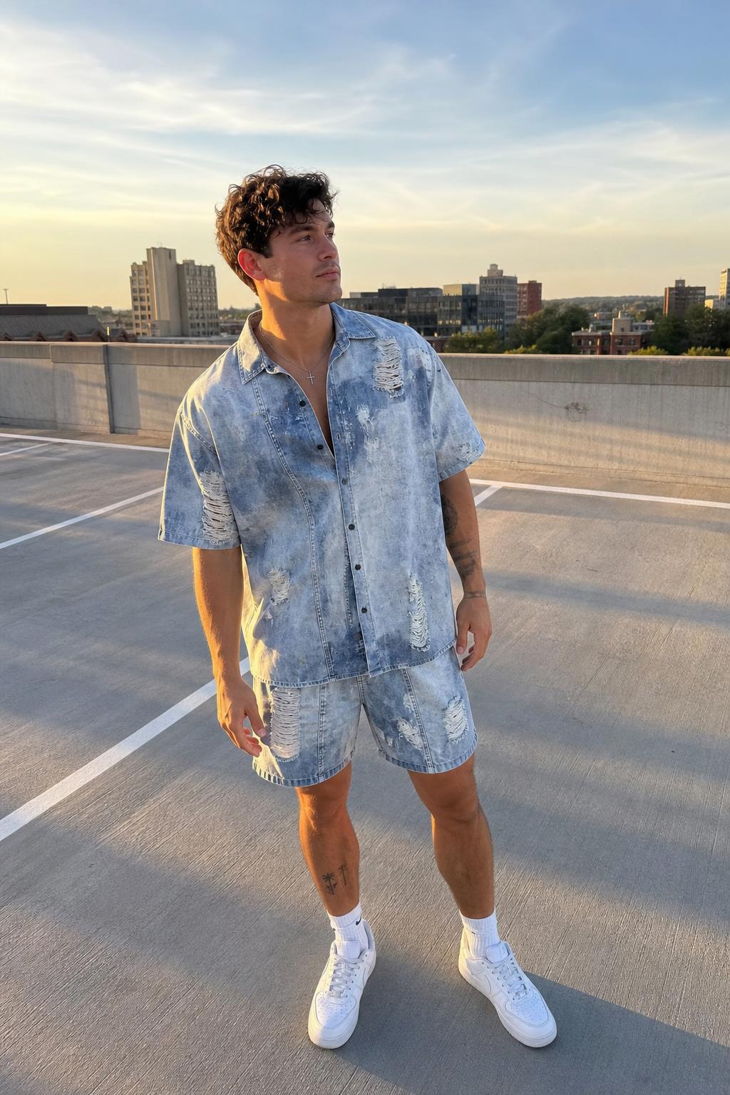 Distressed Denim Button Down Shirt UGC showcase 4