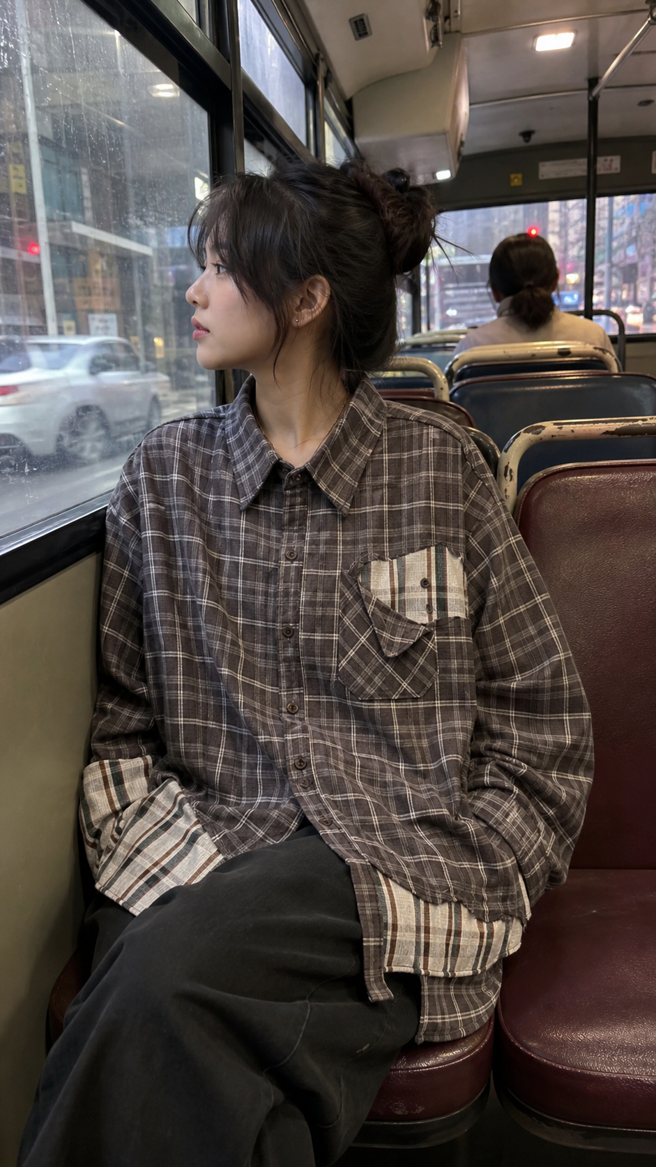 Distressed Patchwork Check Shirt UGC city bus