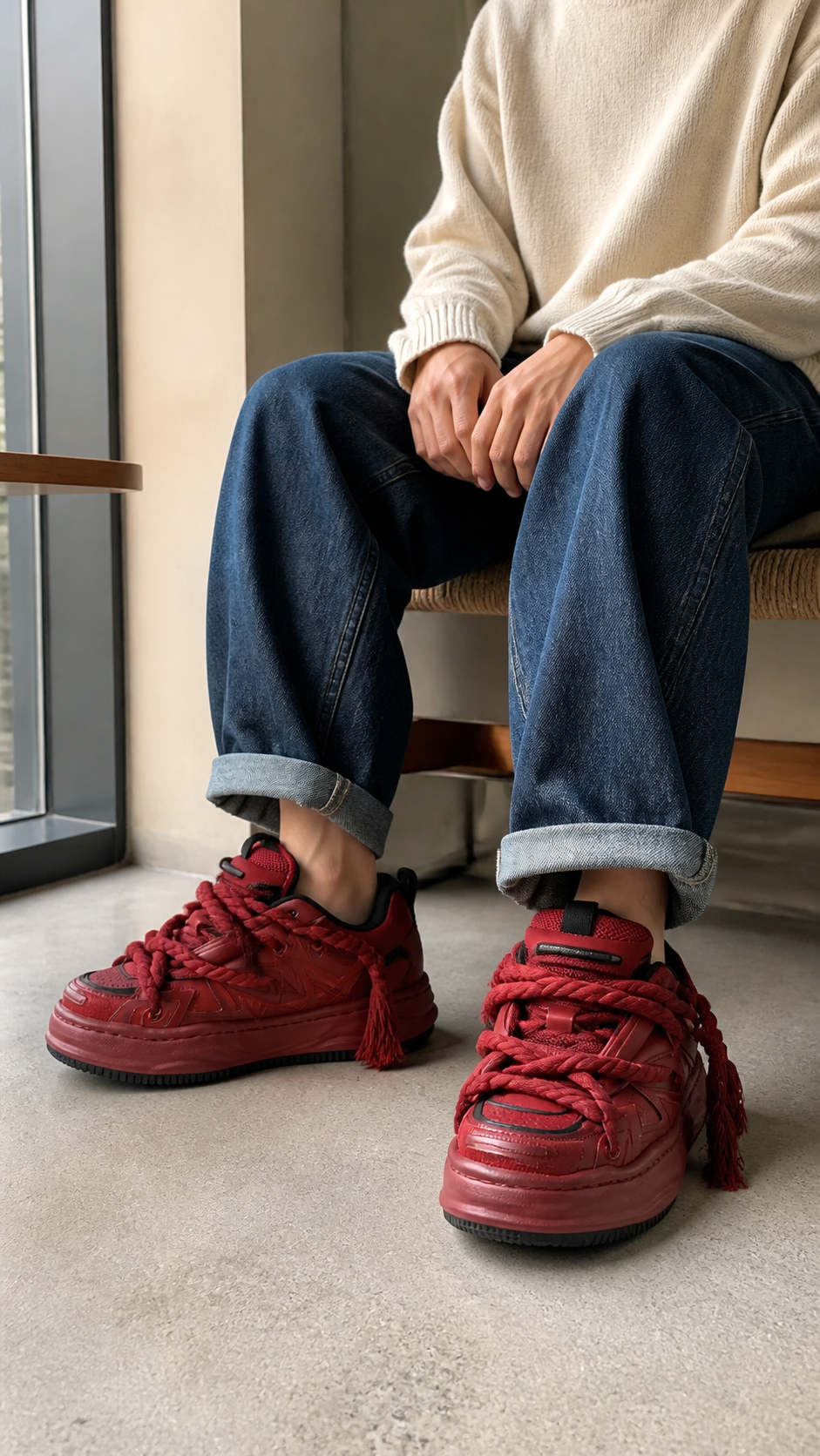 Distressed Rope-Lace Chunky Sneakers natural UGC showcase 2