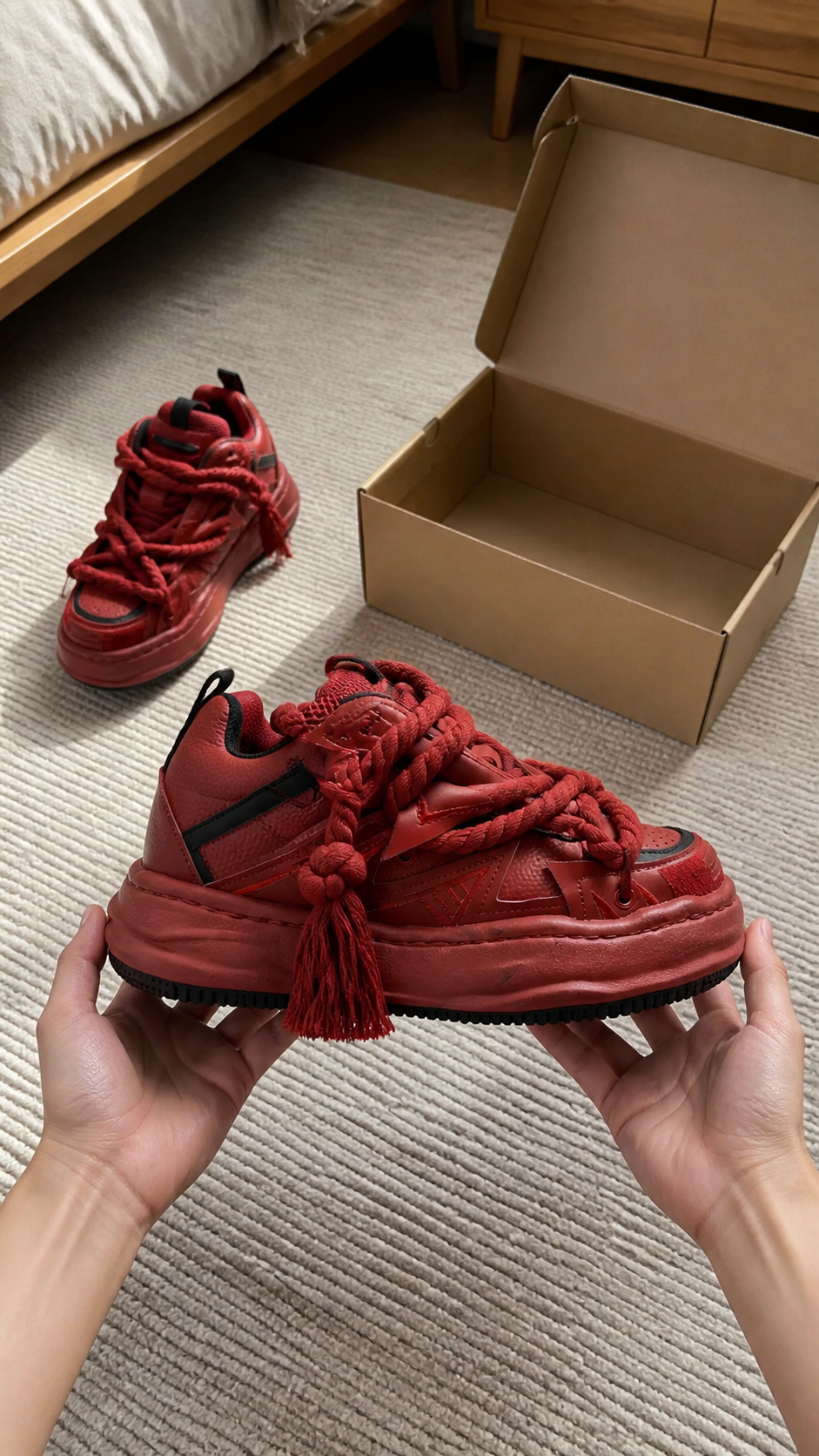 Distressed Rope-Lace Chunky Sneakers natural UGC showcase 4