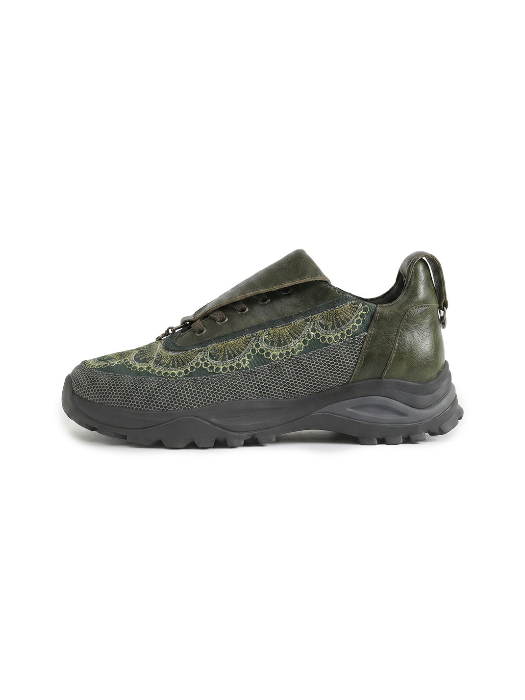 Olive Embroidered Chunky Runner Sneakers