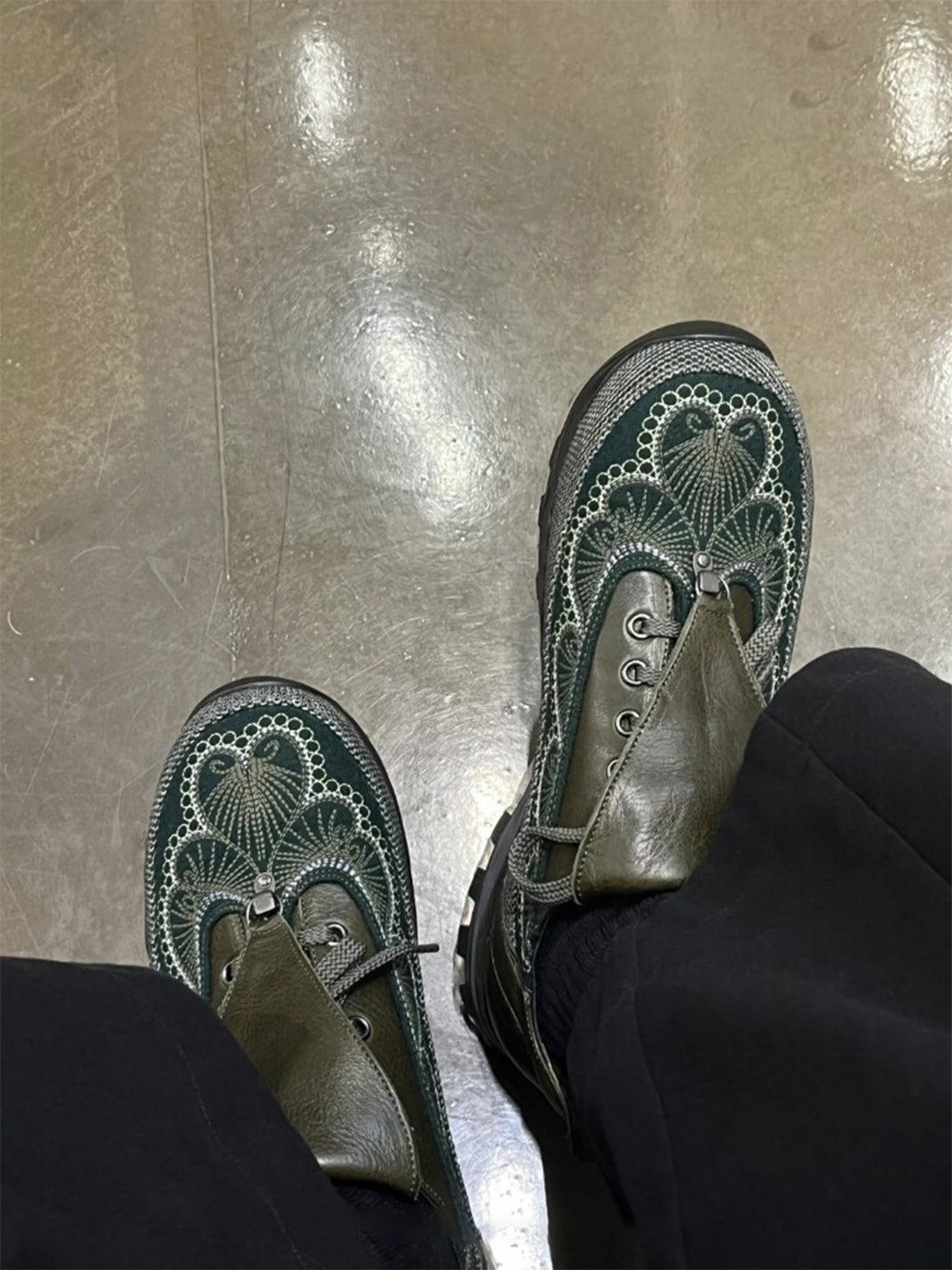 Olive Embroidered Chunky Runner Sneakers - View 2