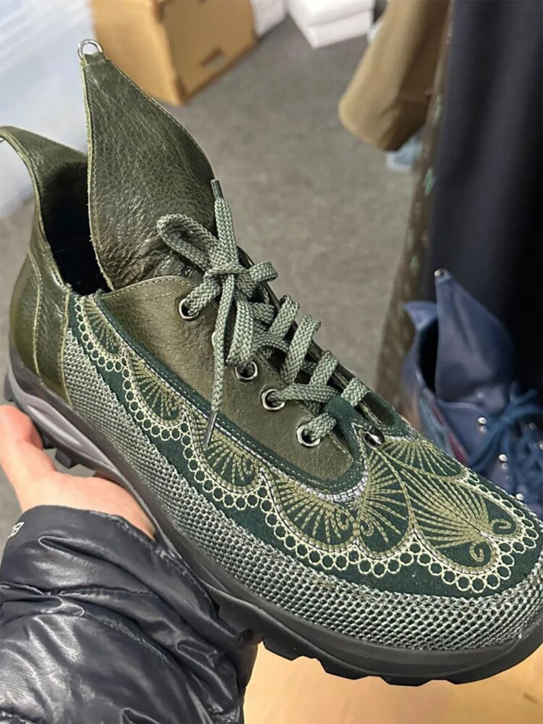Olive Embroidered Chunky Runner Sneakers - View 5