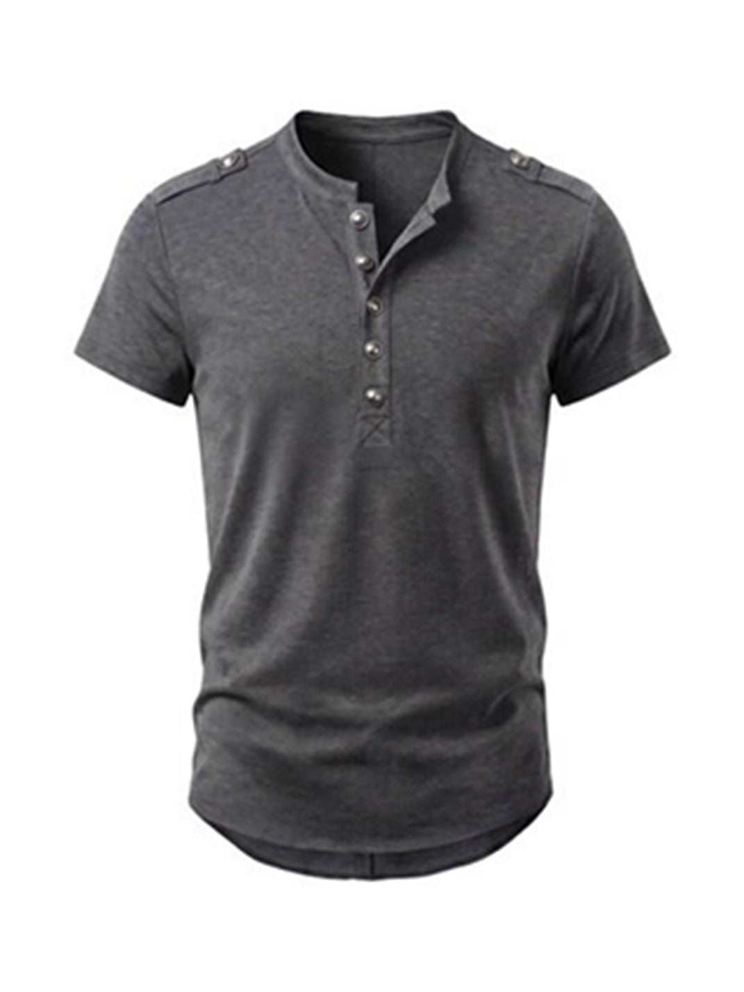 Metal-Button Henley Knit T-Shirt