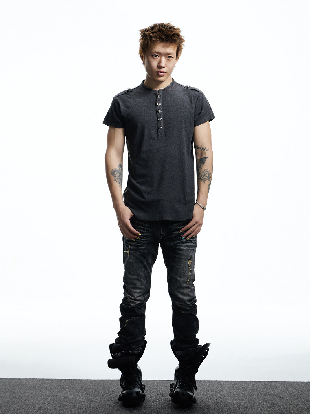 Metal-Button Henley Knit T-Shirt - View 5