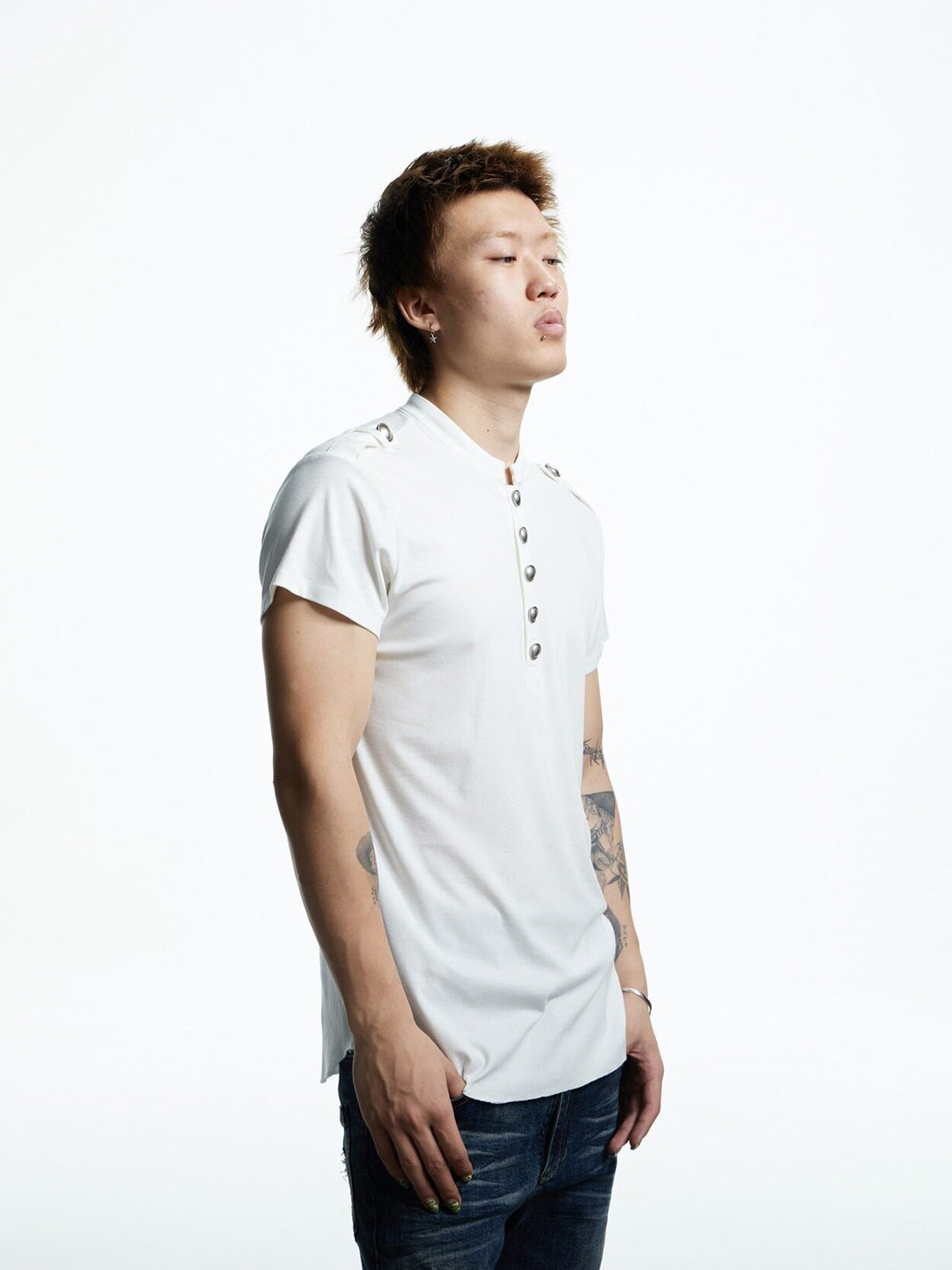 Metal-Button Henley Knit T-Shirt - View 10