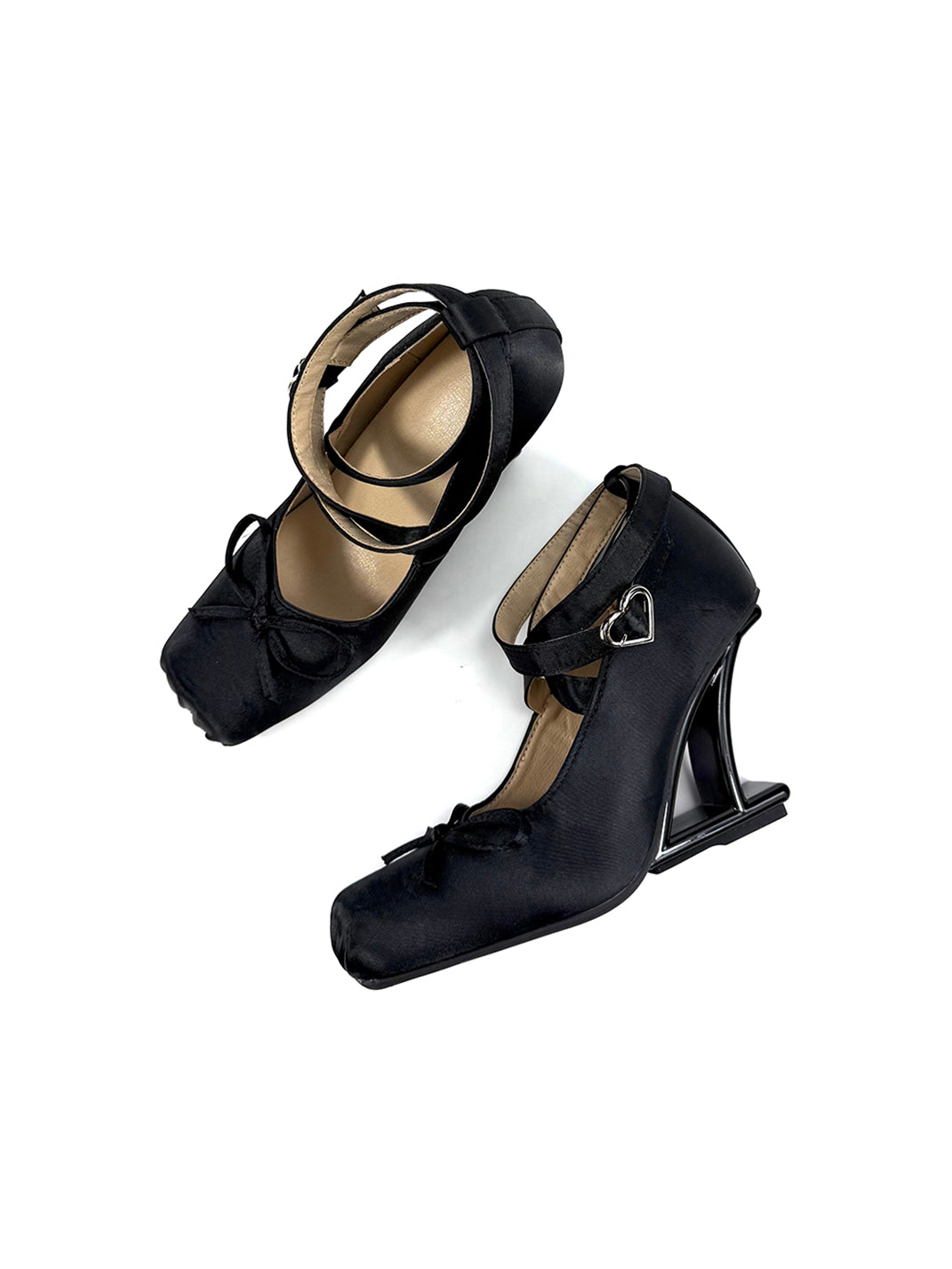 Bow-Strap Sculptural 9cm Satin Pumps - View 6
