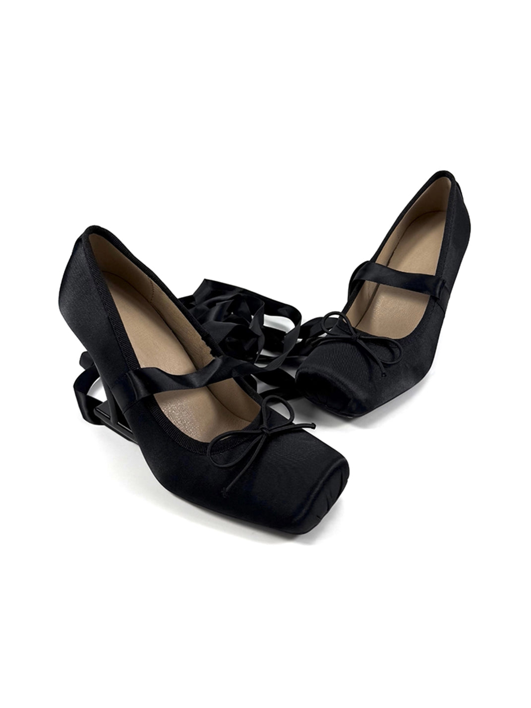 Bow-Strap Sculptural 9cm Satin Pumps - View 7