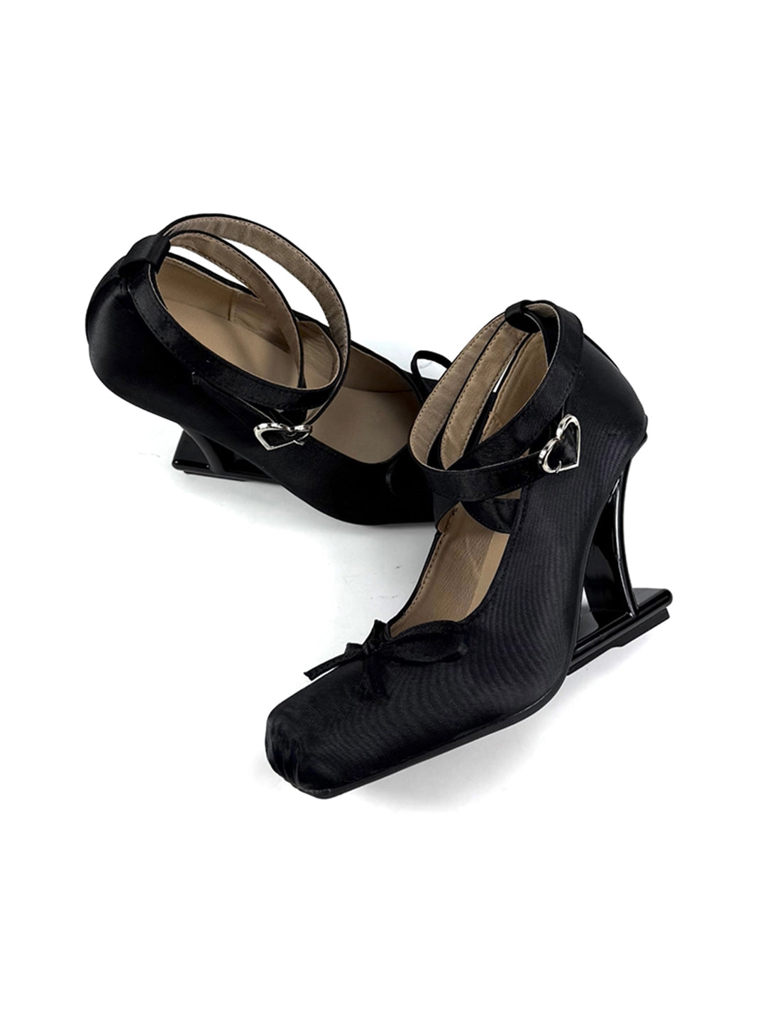 Bow-Strap Sculptural 9cm Satin Pumps - View 8
