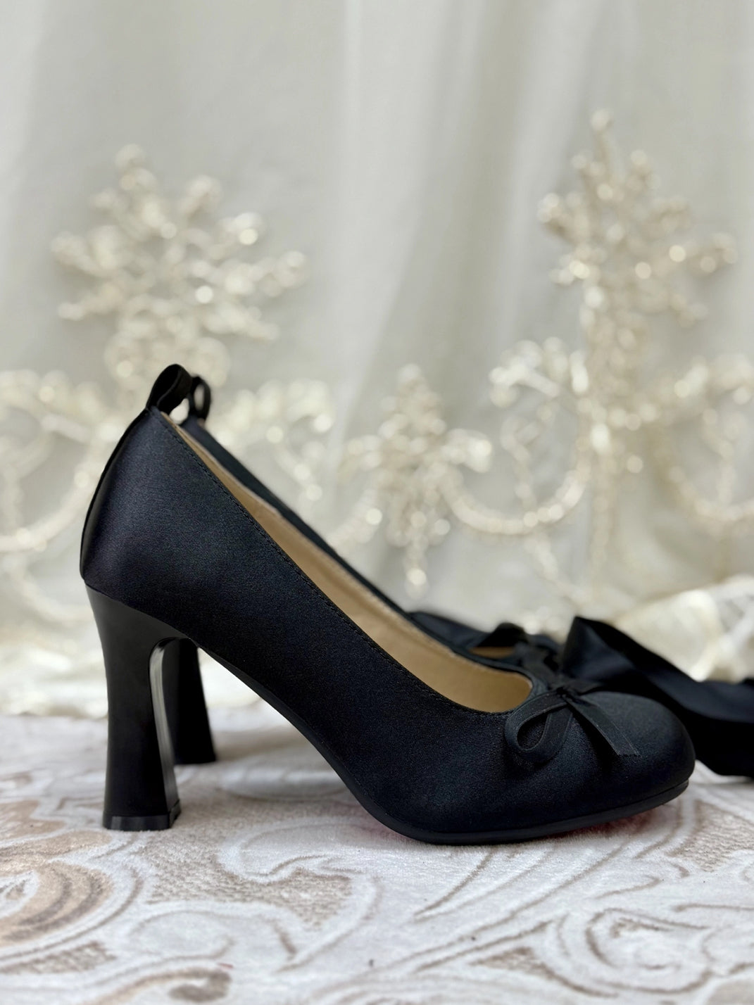 Ribbon-Lace Satin 9cm Bow Pumps - View 7