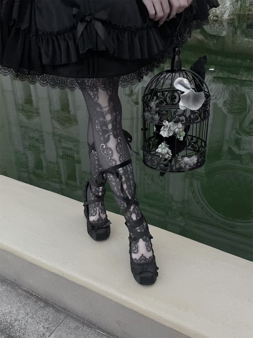 Satin Ribbon-Lace 9cm Platform Pumps - View 3