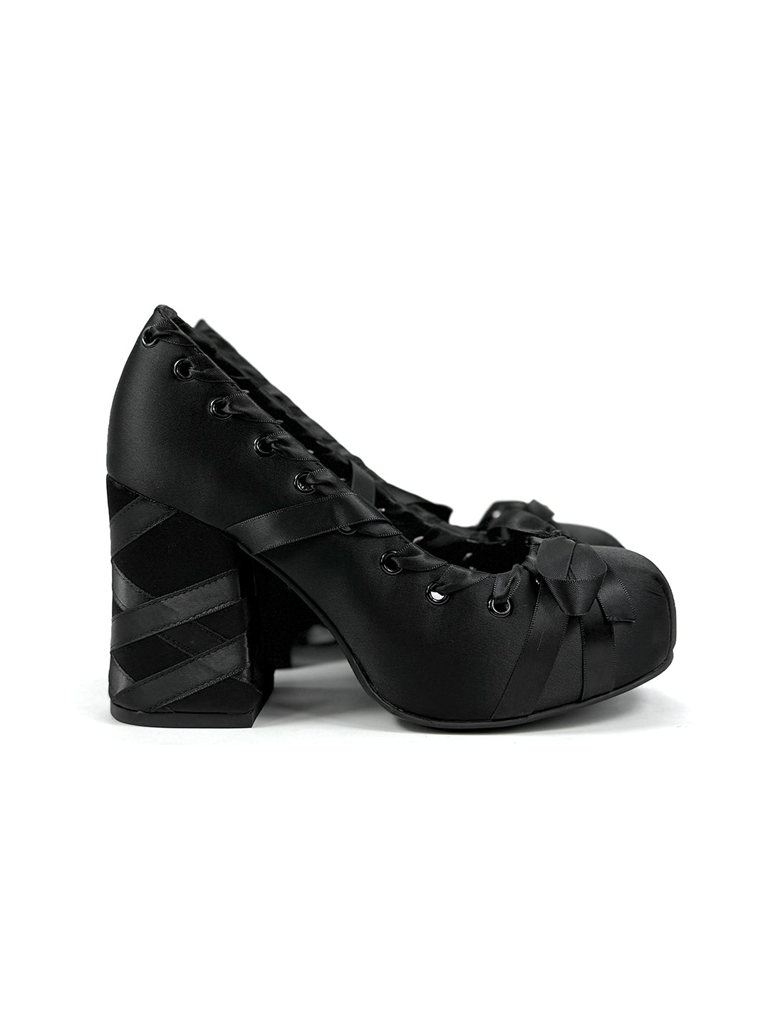 Satin Ribbon-Lace 9cm Platform Pumps - View 6