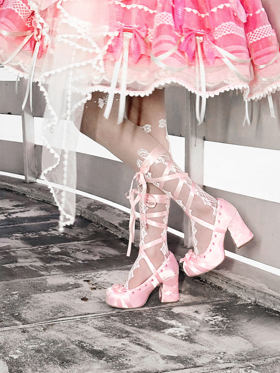 Satin Ribbon-Lace 9cm Platform Pumps - View 12