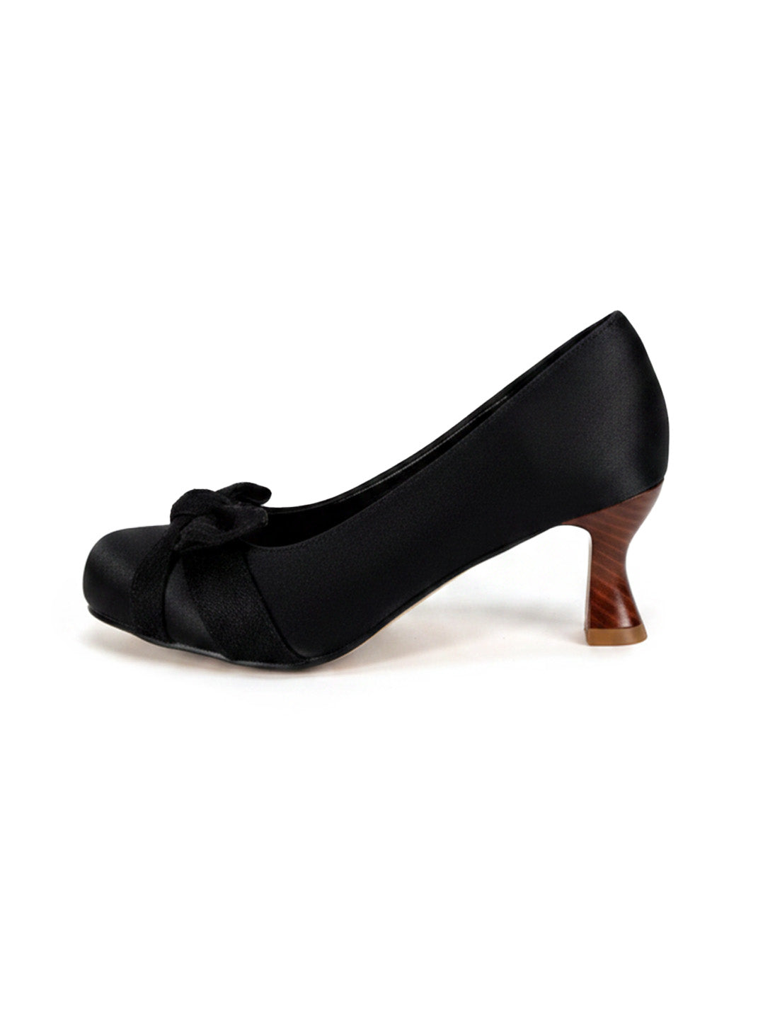 Bow-Toe Sculpted Cup-Heel Satin Pumps