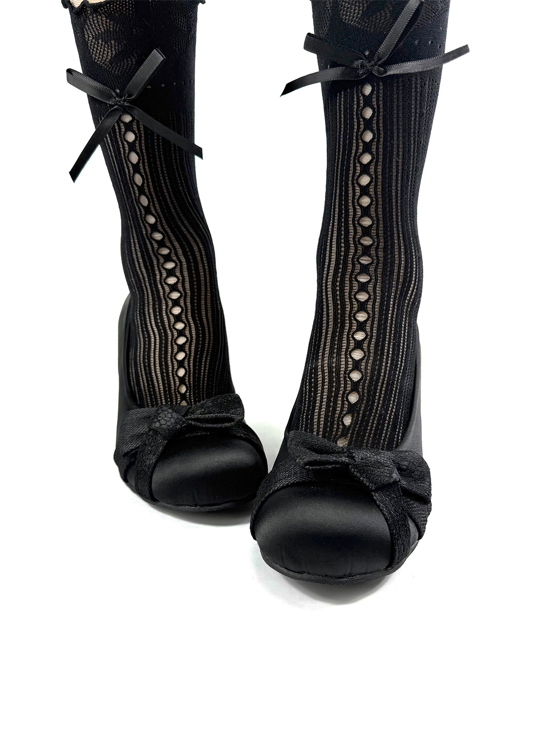 Bow-Toe Sculpted Cup-Heel Satin Pumps - View 2