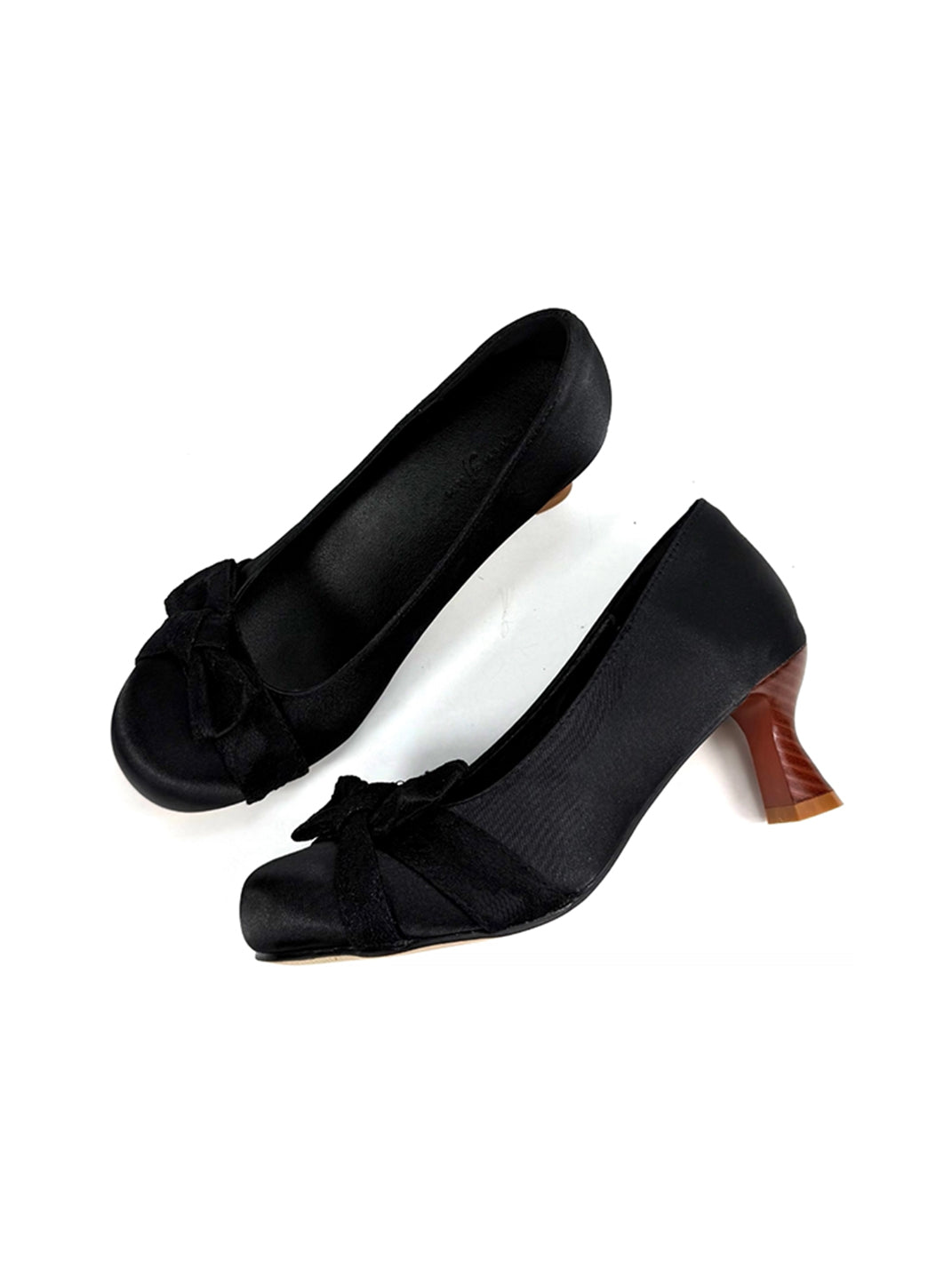 Bow-Toe Sculpted Cup-Heel Satin Pumps - View 9