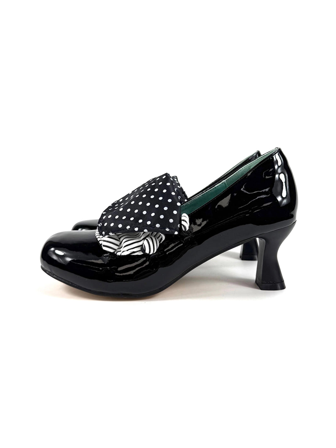 Polka-Dot Bow Patent Mid-Heel Pumps