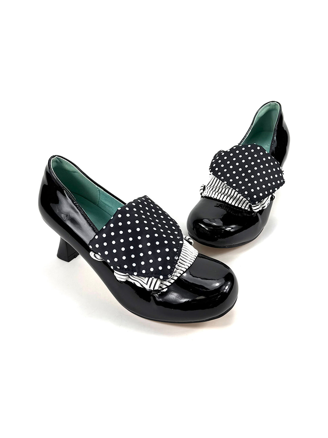 Polka-Dot Bow Patent Mid-Heel Pumps - View 5