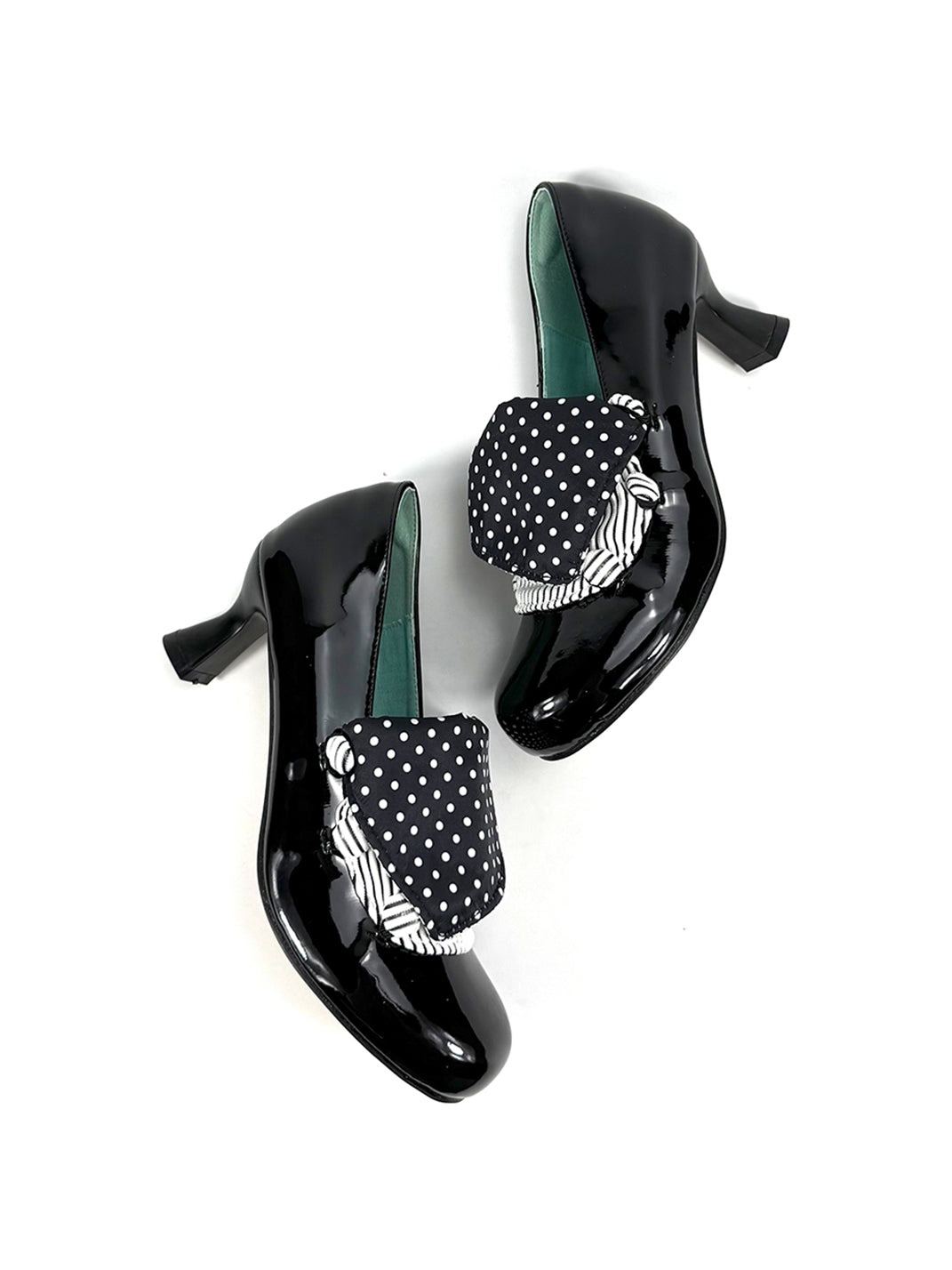 Polka-Dot Bow Patent Mid-Heel Pumps - View 8