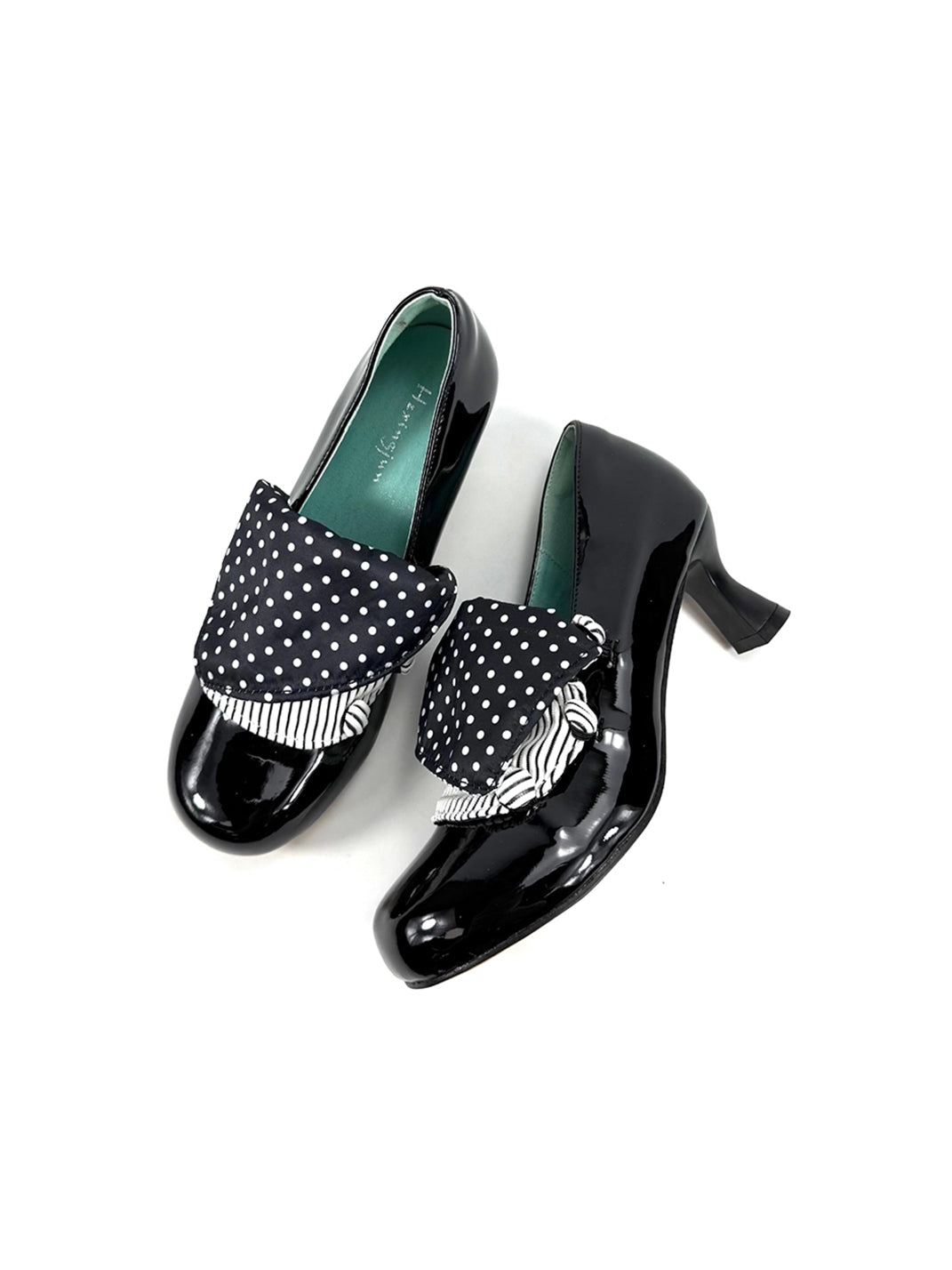 Polka-Dot Bow Patent Mid-Heel Pumps - View 9