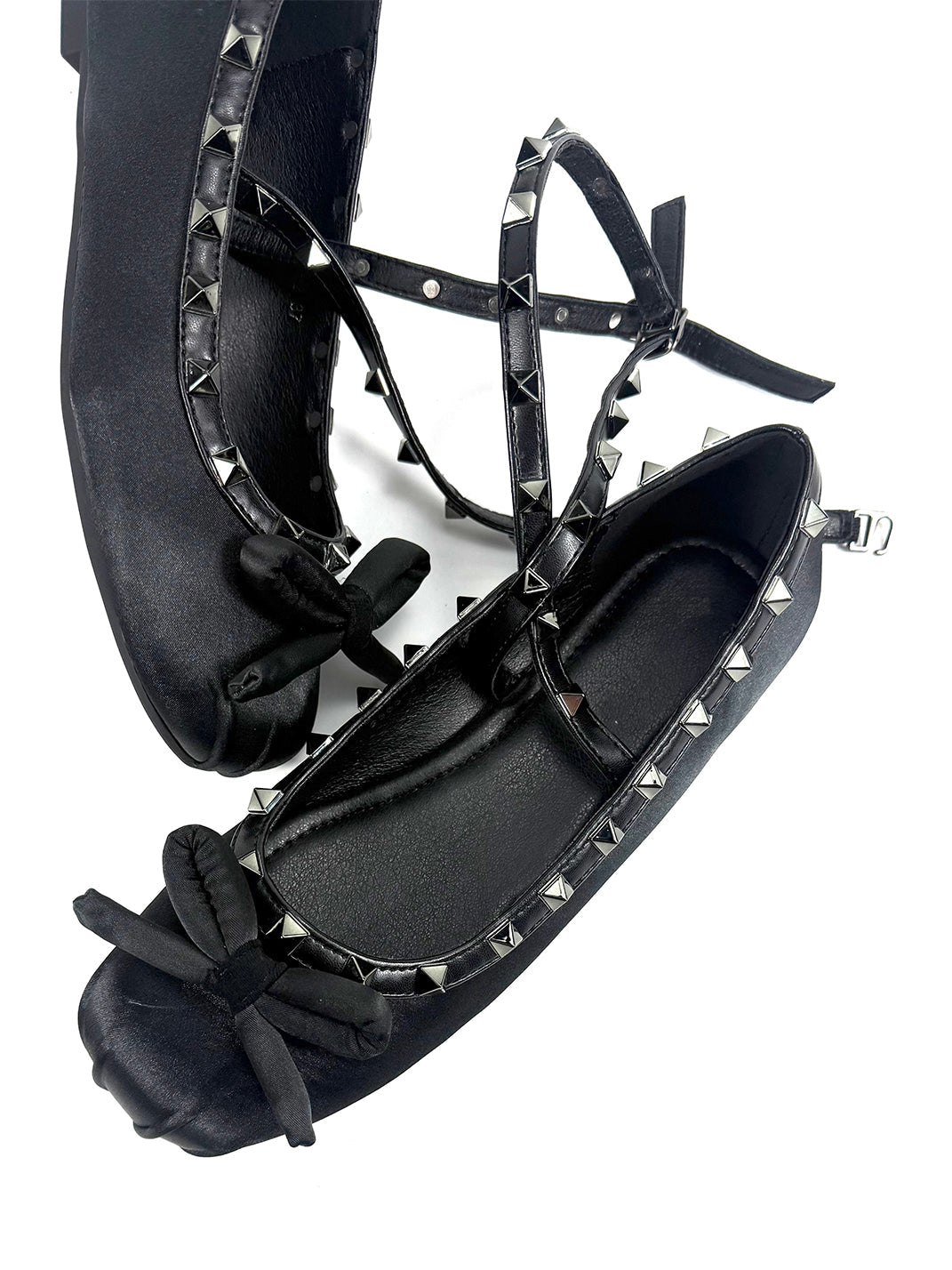 Studded Bow-Lace Satin Ballet Flats - View 4