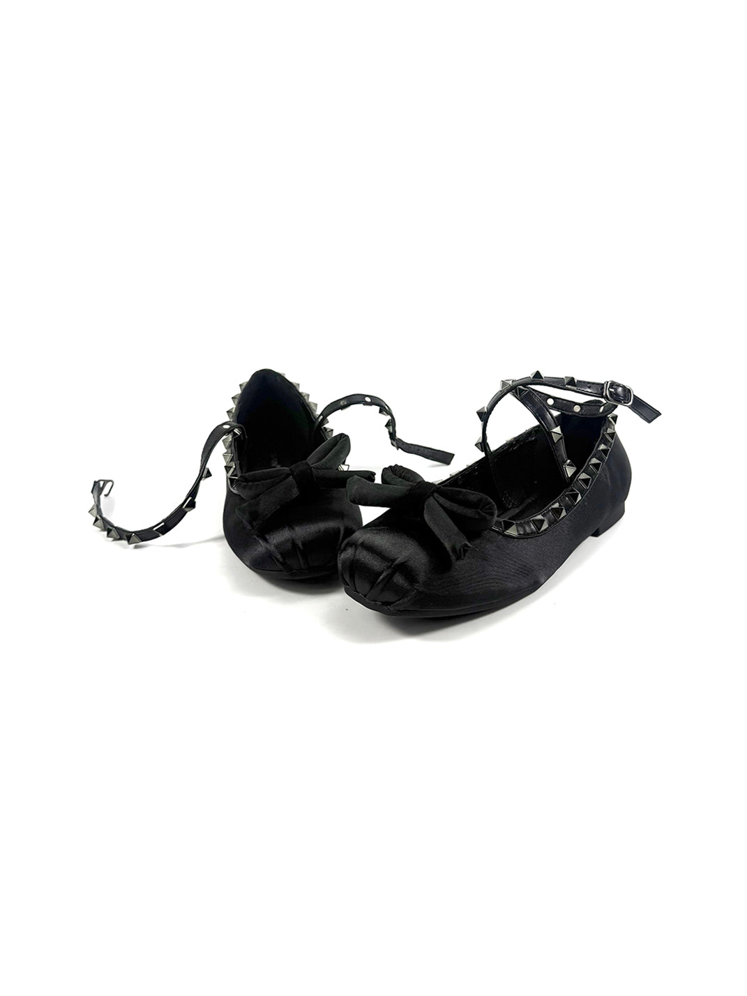 Studded Bow-Lace Satin Ballet Flats - View 6