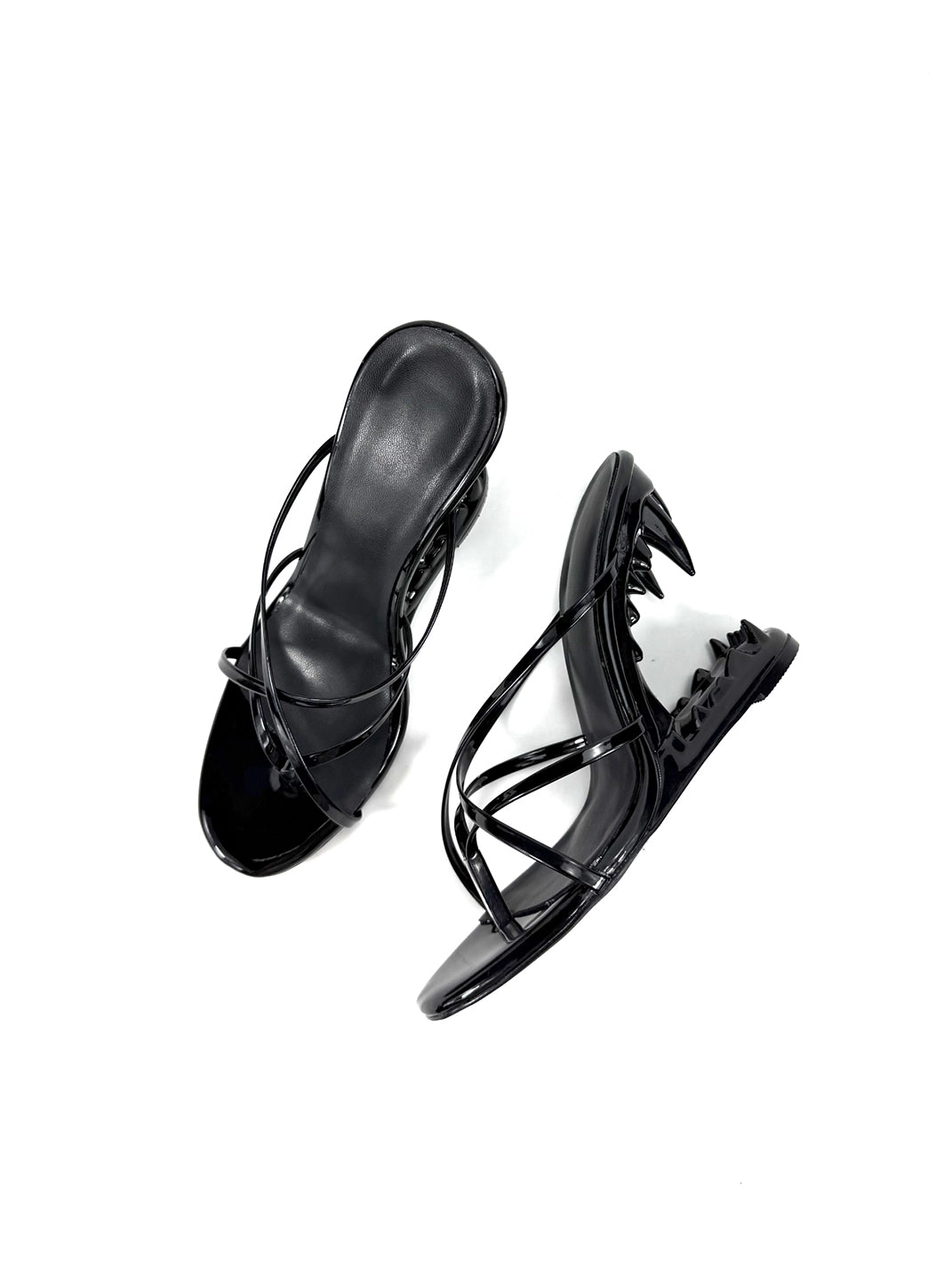 Black Sculpted-Tooth Open-Toe Mules - View 7