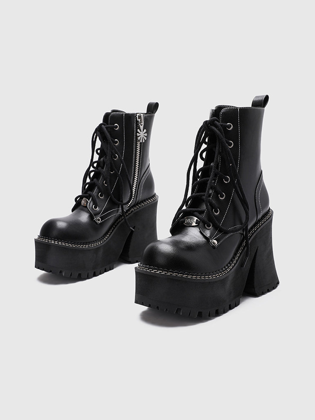 Daisy-Lace Platform Combat Ankle Boots - View 8
