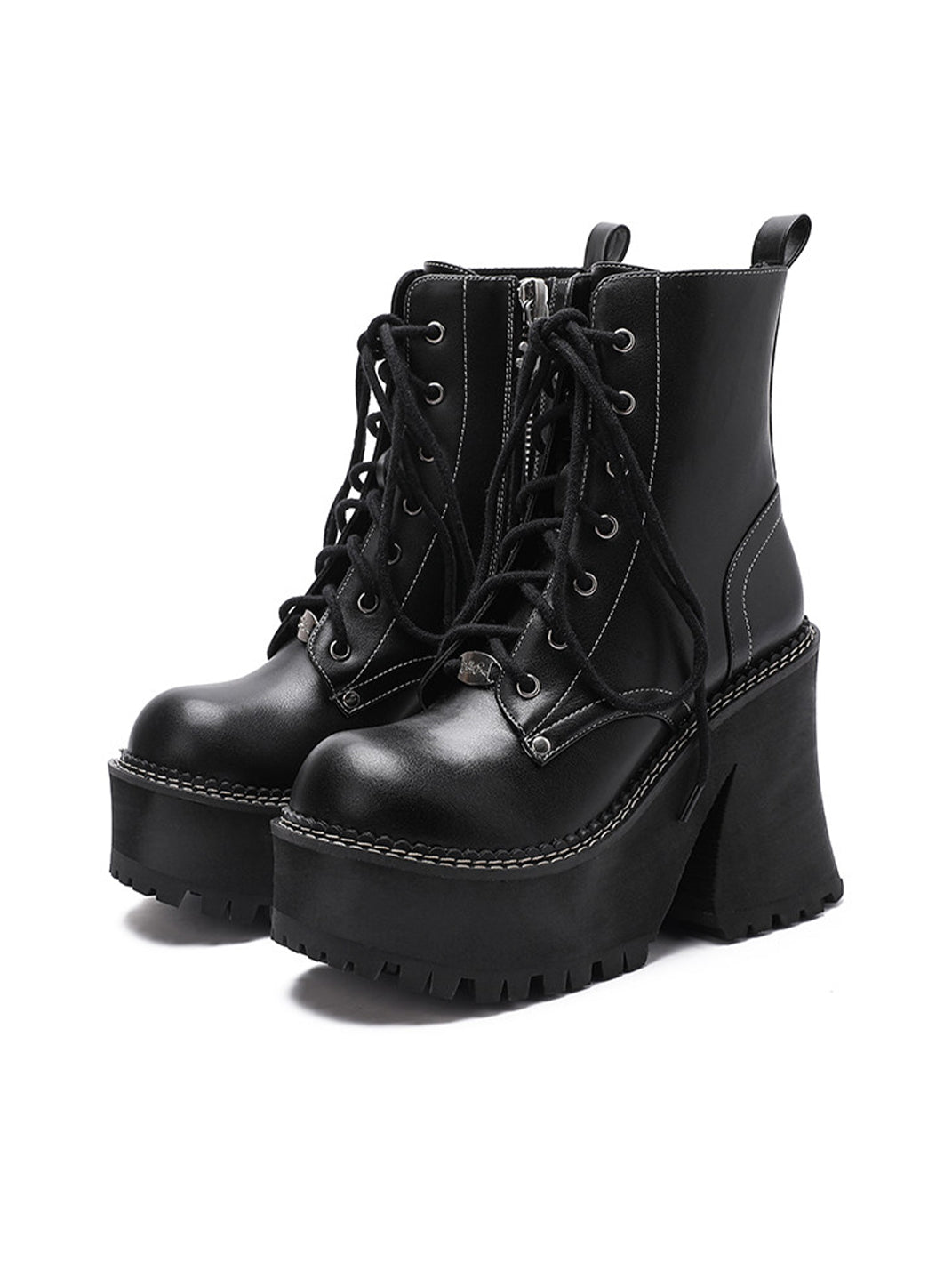 Daisy-Lace Platform Combat Ankle Boots - View 9