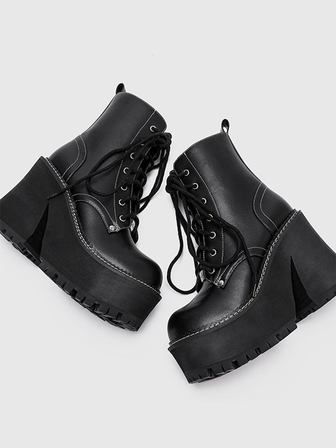 Daisy-Lace Platform Combat Ankle Boots - View 10