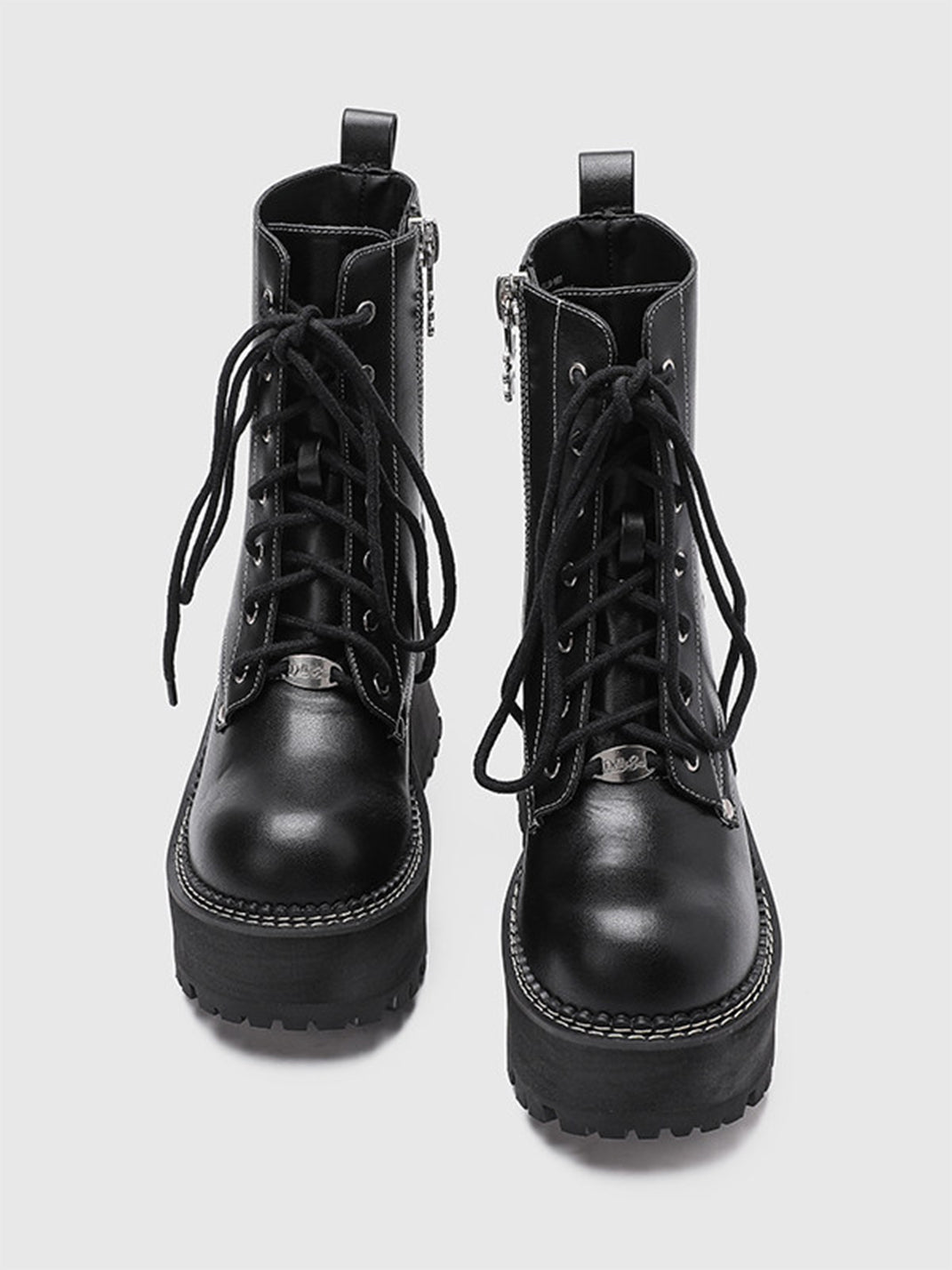 Daisy-Lace Platform Combat Ankle Boots - View 11