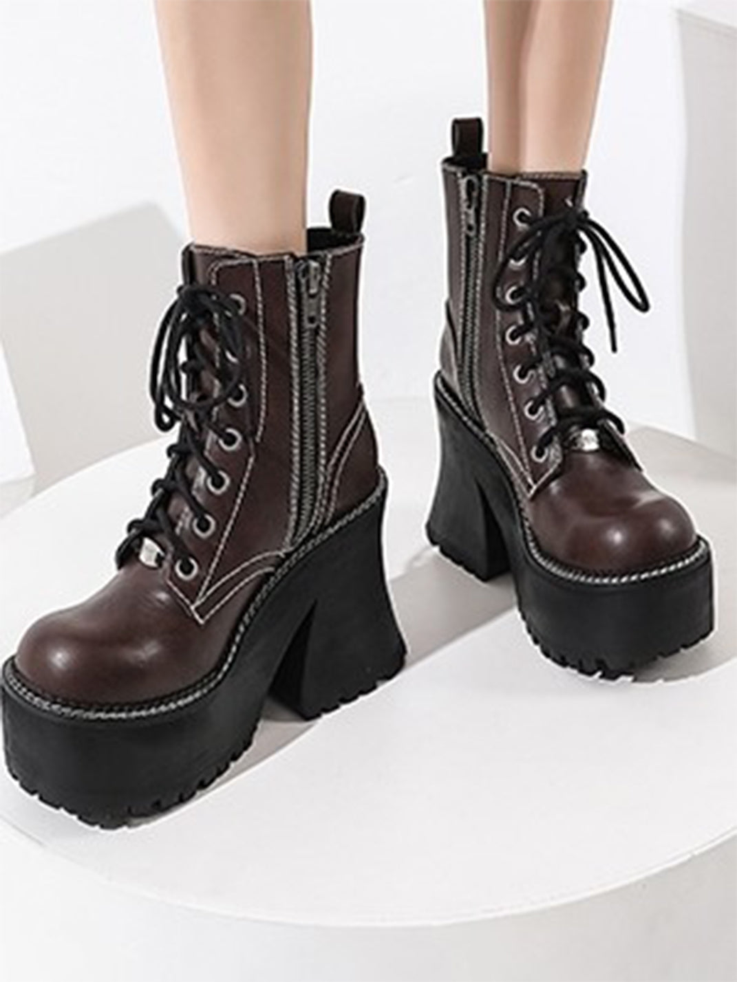 Daisy-Lace Platform Combat Ankle Boots - View 13