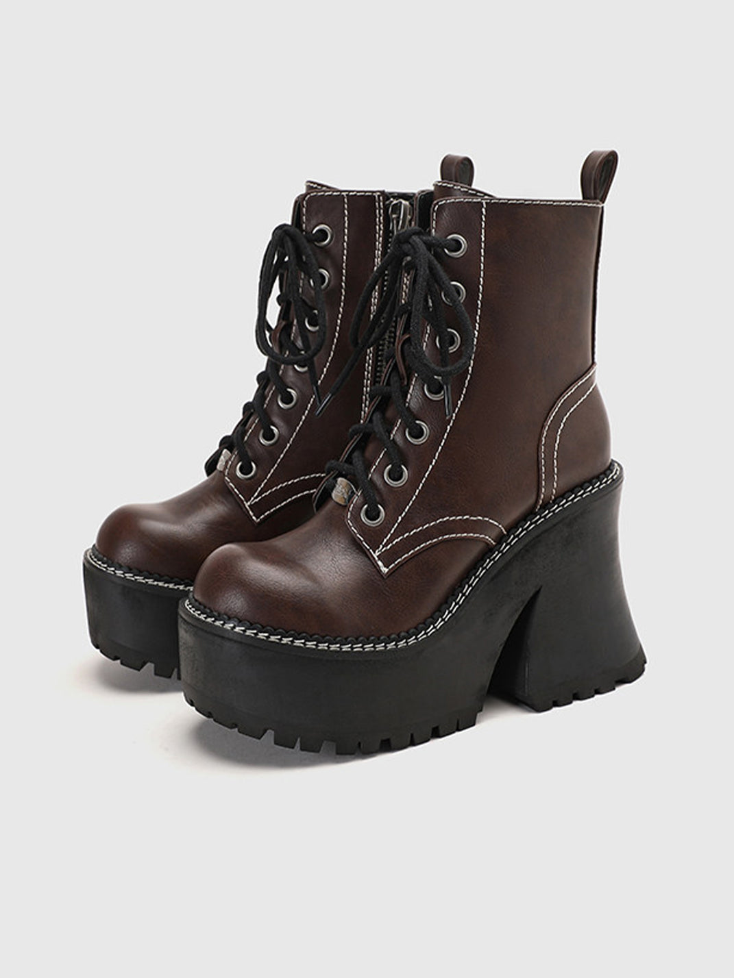 Daisy-Lace Platform Combat Ankle Boots - View 14