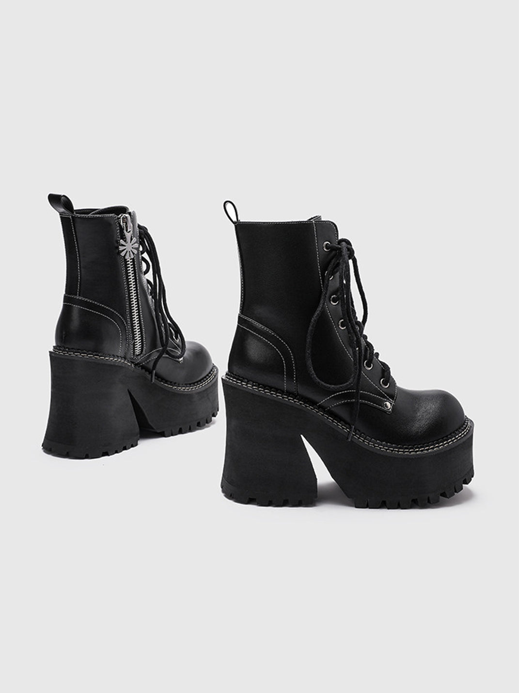 Daisy-Lace Platform Combat Ankle Boots - View 16