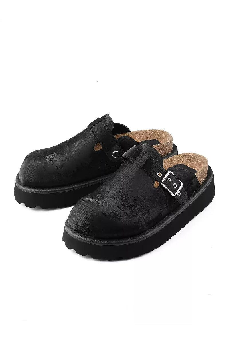 Distressed Black Platform Clogs