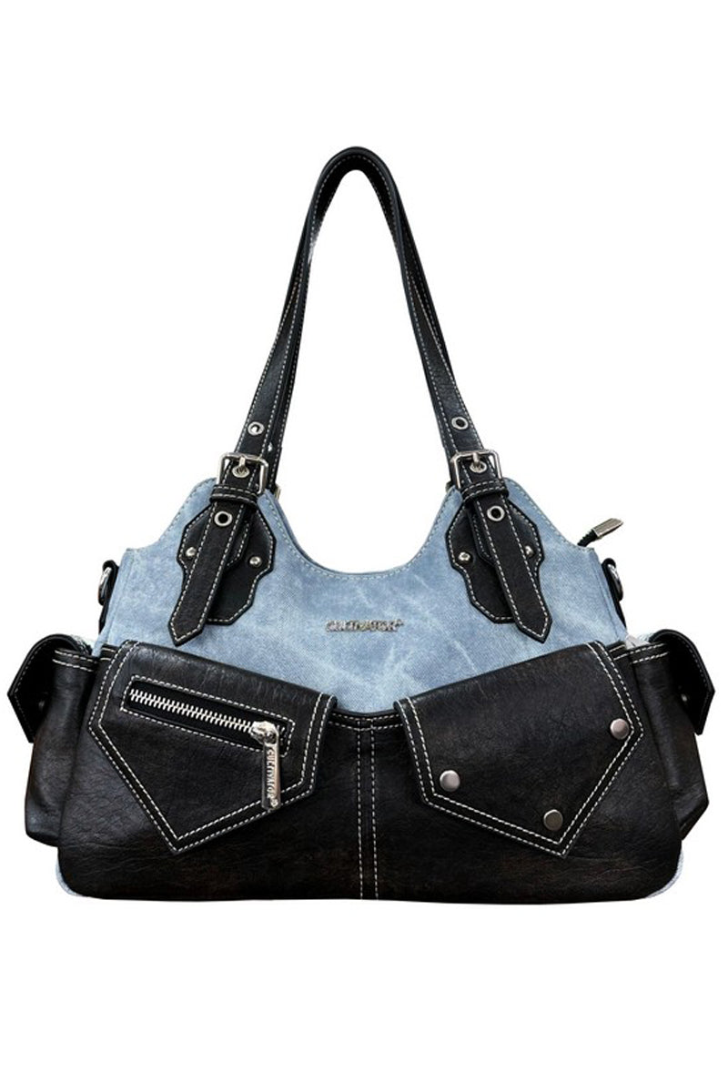 Distressed Multi-Pocket Satchel Bag