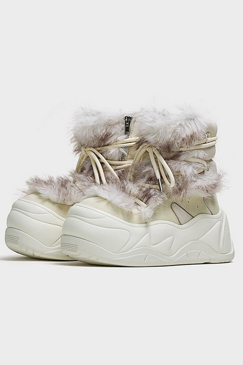 Plush-Trimmed Winter Boots - Cozy Beige Waterproof Snow Footwear