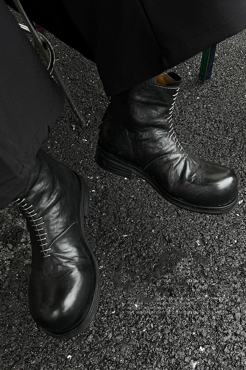 Black Leather Lace-Up Combat Boots