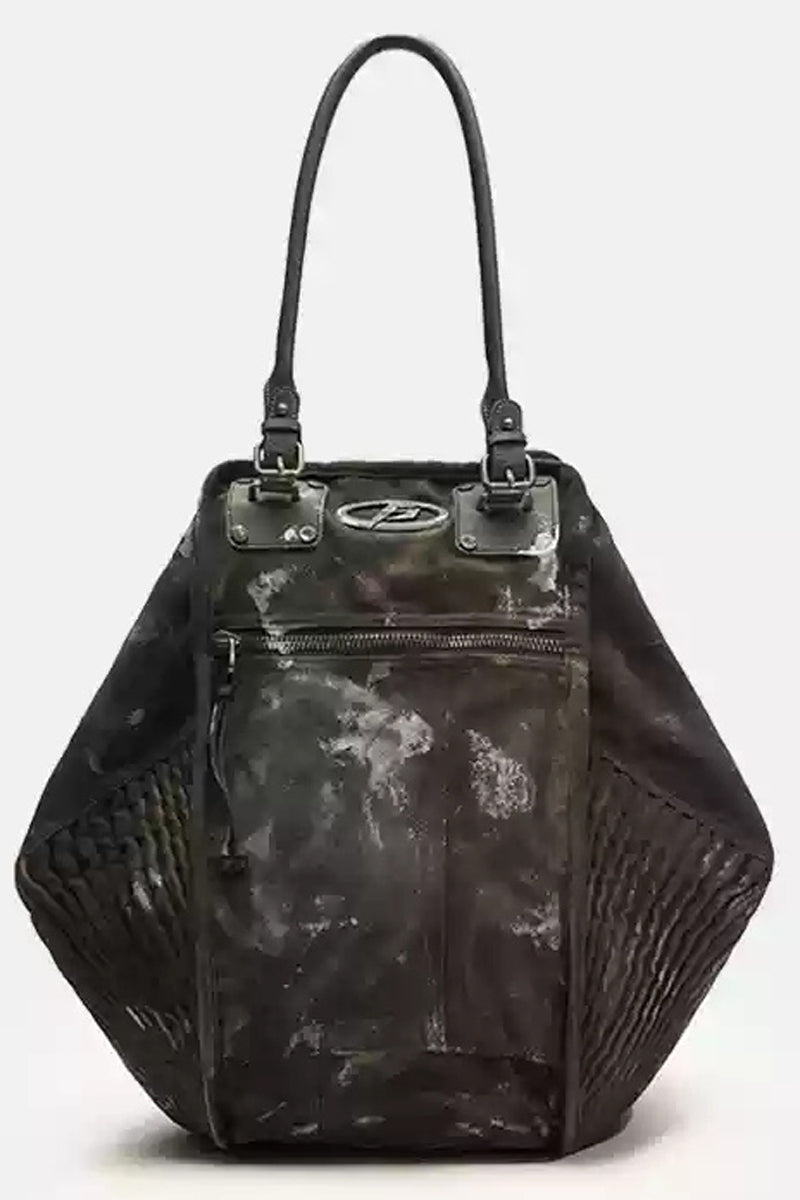Distressed Hexagon Leather Shoulder Bag
