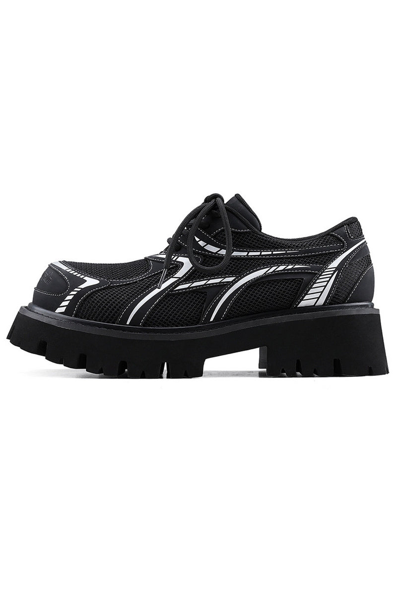 Black Mesh Platform Sneakers with White Accents
