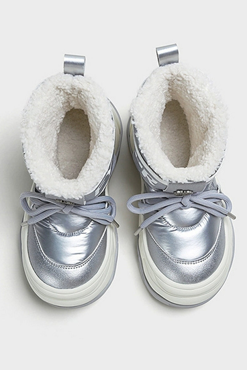 Metallic Waterproof Snow Boots - Plush-Lined Winter Footwear