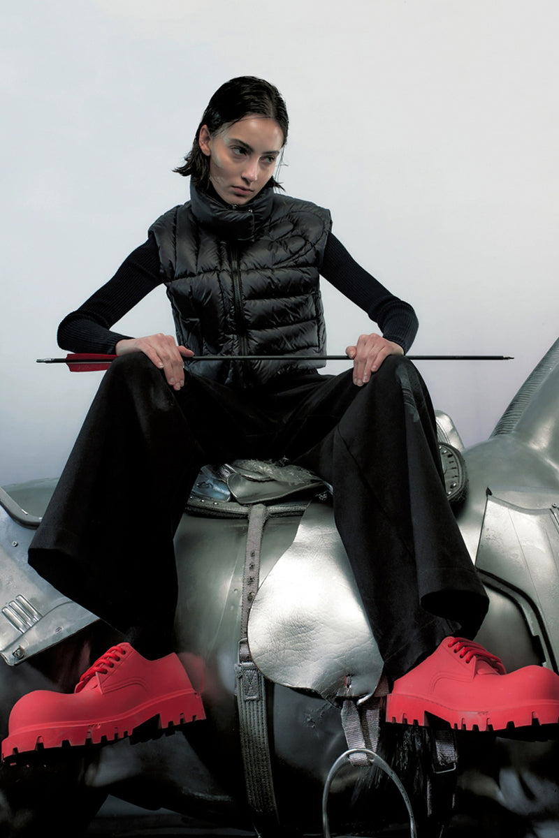 Red Monochrome Platform Derby Shoes with Lug Sole