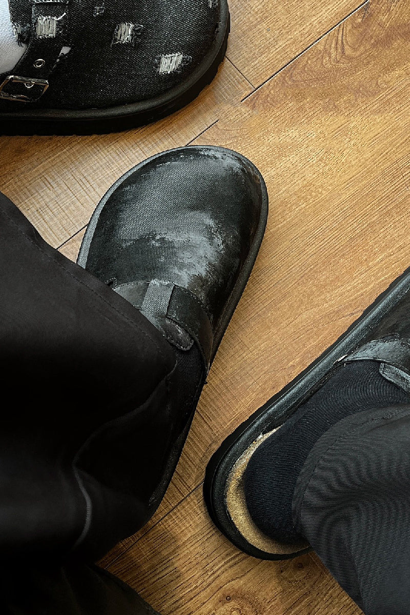 Distressed Black Platform Clogs