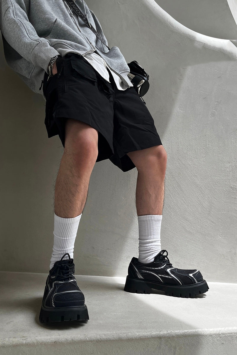Black Mesh Platform Sneakers with White Accents