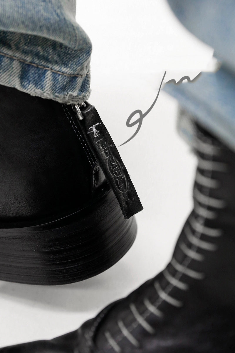 Black Leather Lace-Up Combat Boots