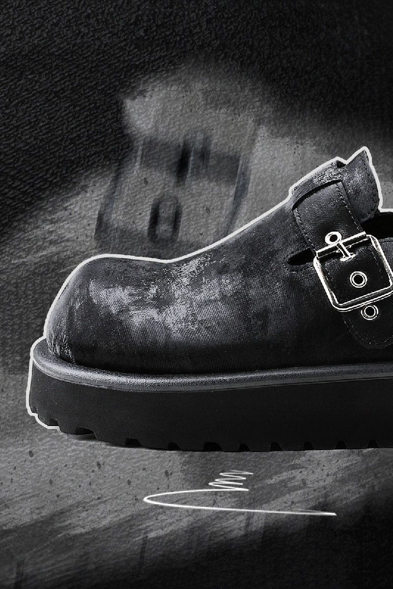 Distressed Black Platform Clogs