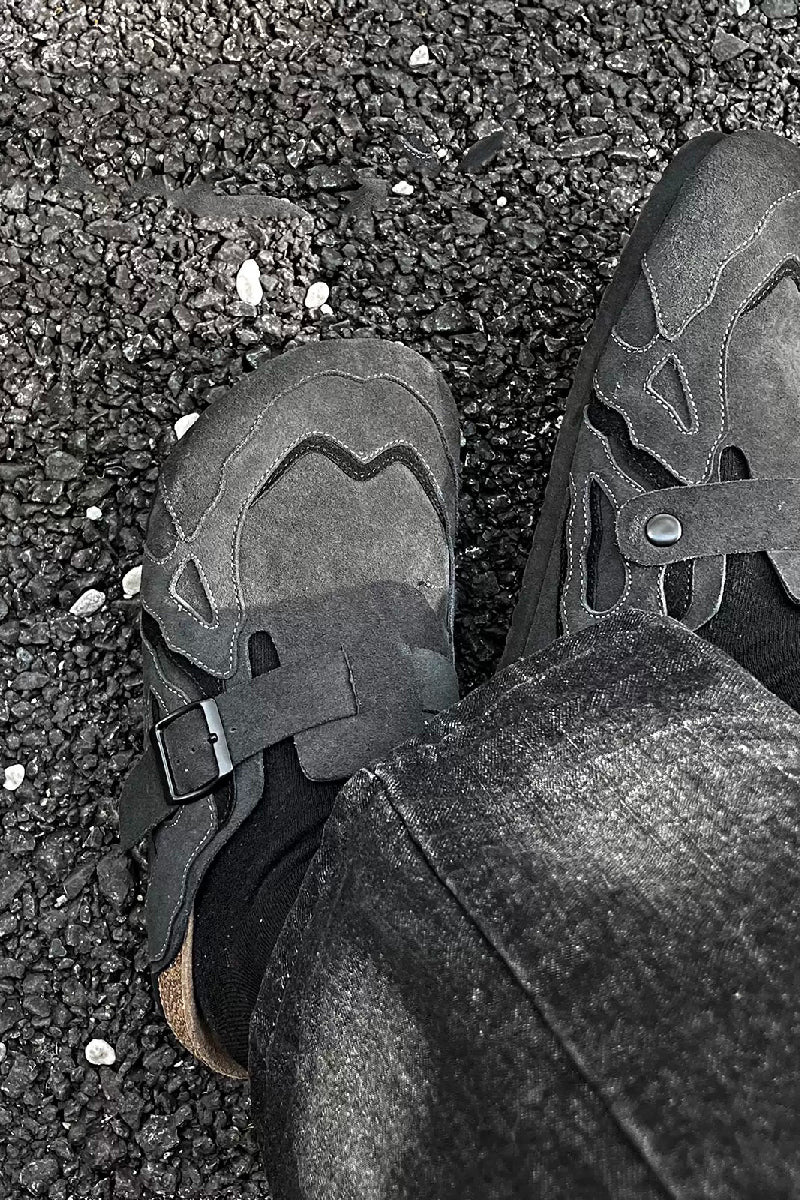 Black Suede Cork Footbed Clogs