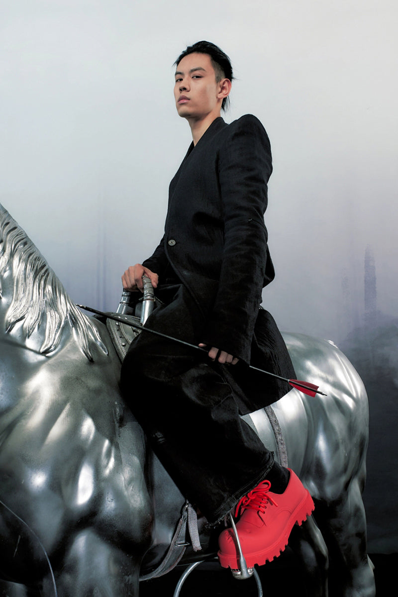 Red Monochrome Platform Derby Shoes with Lug Sole